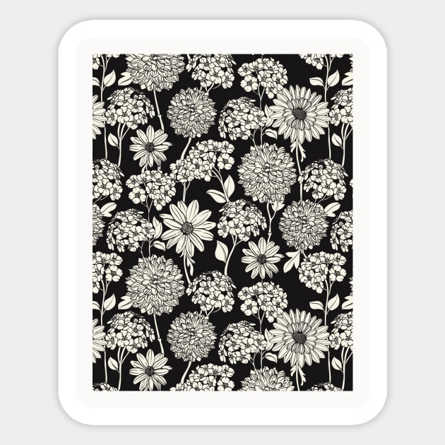 Black and White Neck Gator Black and White Dahlias and Daisies Pattern Sticker by DANPUBLIC